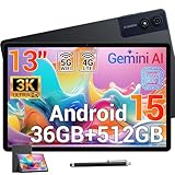 MAXLEGEN Tablet 13 Zoll, 3K Display 2944×1840, 36GB RAM+512GB ROM/TF 1TB, Helio G99 Gaming Tablet, 4G LTE Dual SIM + 5G WiFi, Android 15, 11580mAh/Gemini AI/13MP/GPS/GMS, inkl. Pen/Hülle