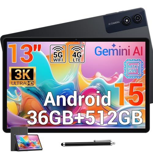 MAXLEGEN Tablet 13 Zoll, 3K Display 2944×1840, 36GB RAM+512GB ROM/TF 1TB, Helio G99 Gaming Tablet, 4G LTE Dual SIM + 5G WiFi, Android 15, 11580mAh/Gemini AI/13MP/GPS/GMS, inkl. Pen/Hülle
