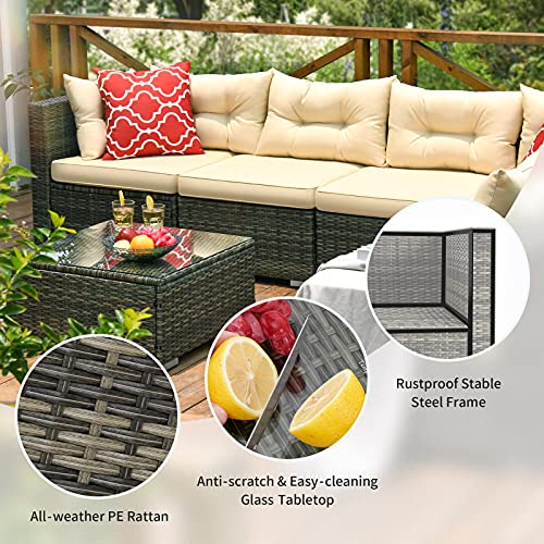 Yitahome 7 Pieces Patio Furniture Set,All-Weather Rattan Patio Conversation Set,Outdoor Sectional Sofa Pe Rattan Wicker Outside Couch With Table And Cushions For Porch Lawn Garden Backyard (Beige) #TOP4