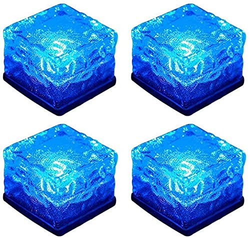 zhonghua Solar Brick Ice Lights, Solar Landscape Light Ice Cube Light Solar Ground Lights Waterproof for Garden Solar Glass Brick Lights (4 Pack, Blue)