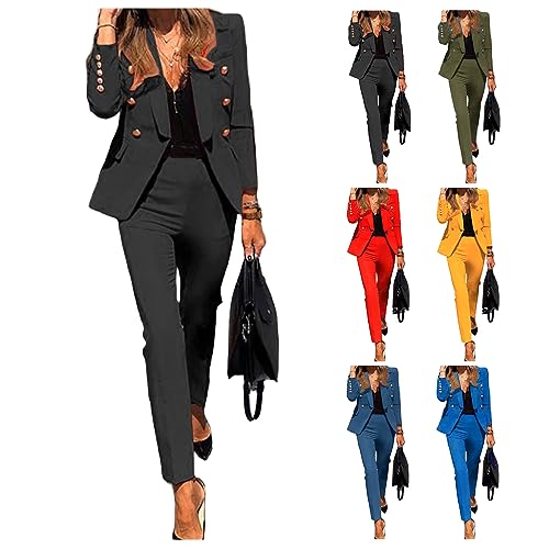 Womens Suits 2 Piece Set Business Long Sleeve Pockets Blazer and Slim Suit Pants Sets Dressy Pantsuits Work Sets3