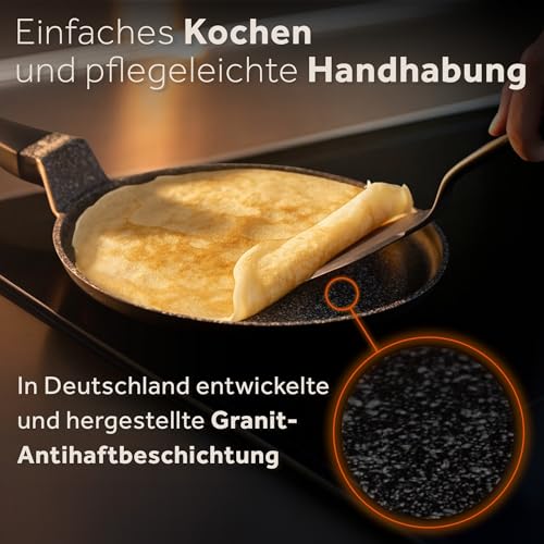 ZWIEGER Crepe Pfanne mit Teighelfer – Beschichtete Pancake Pfanne Induktion 26 cm, Spülmaschinenfeste Pfannkuchenpfanne – Vollflächiger Edelstahlboden, für alle Herdarten geeignet – PFOA- & PFOS-frei 4