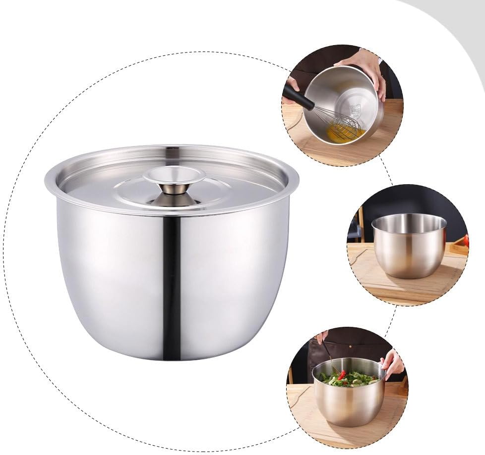 Yardwe Stainless Steel Deep Egg Mixing Bowl with Lid 8.26 Inch Kitchen Mixing Bowl for Baking Salad Food Preparation and Storage with Splash-Resistant Design