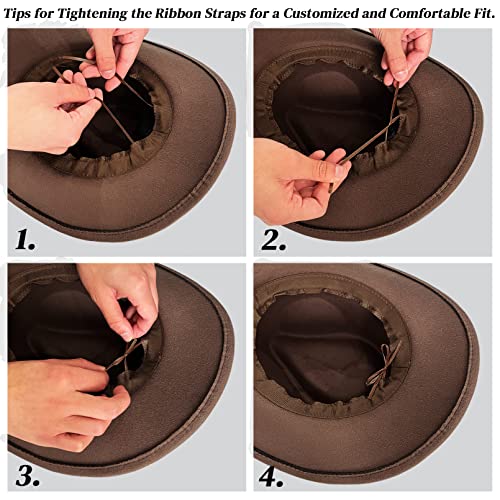 Rainflowwer Cowboy Hat Men, Coffee Cowboy Hat For Women, Western Style Hat With Wide Belt Wide Brim Dark Brown #TOP5