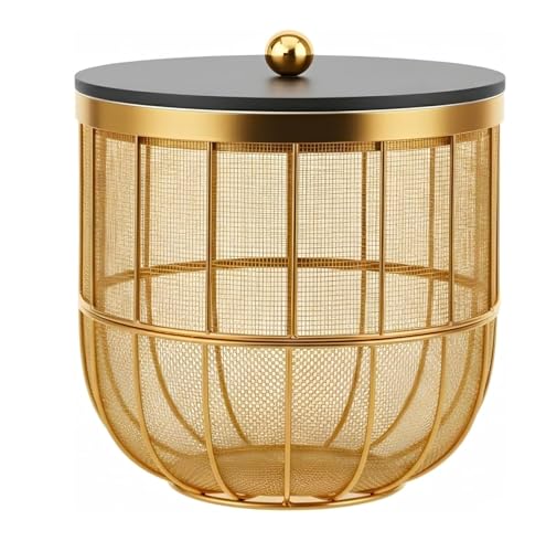 Image of Luxury Gold Metal Fruit Basket with Lid, Modern Wire Mesh Storage Bowl for Kitchen Counter, Decorative Fruit Holder for Dining Table, Rust-Resistant Organizer for Fruits, Vegetables & Snacks