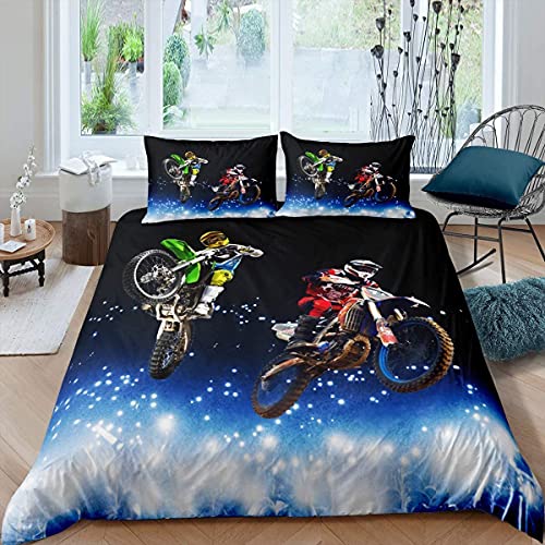 Homemissing Juego de ropa de cama de motocross para niños, adolescentes, deportes extremos, funda de edredón para motocicleta, juegos competitivos, funda de edredón para motocicleta, colcha