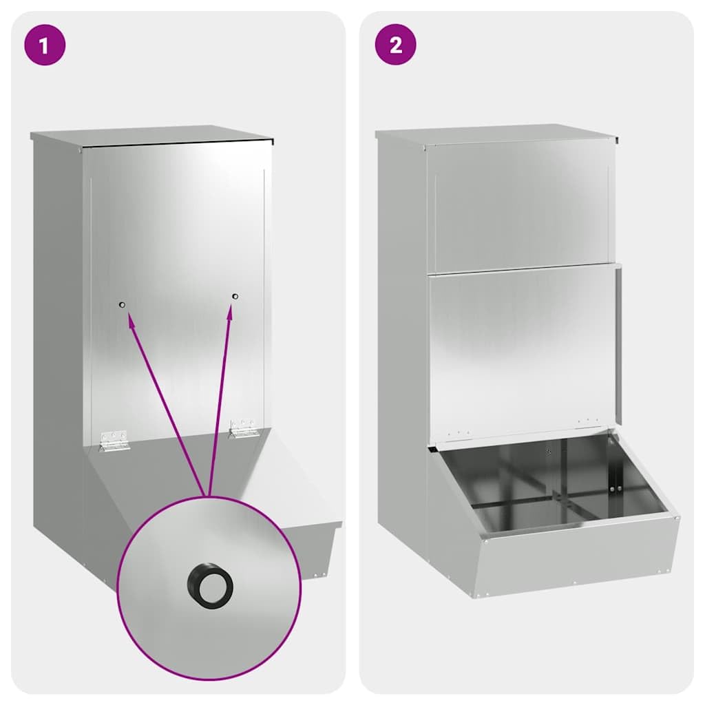 vidaXL Nutriente per Maiali Argento 55 x 38 x 76 cm Acciaio zincato, Fontanella per maiali, capiente e pratica, per esterni, resistente agli agenti atmosferici, perfetta per giardino e terrazza