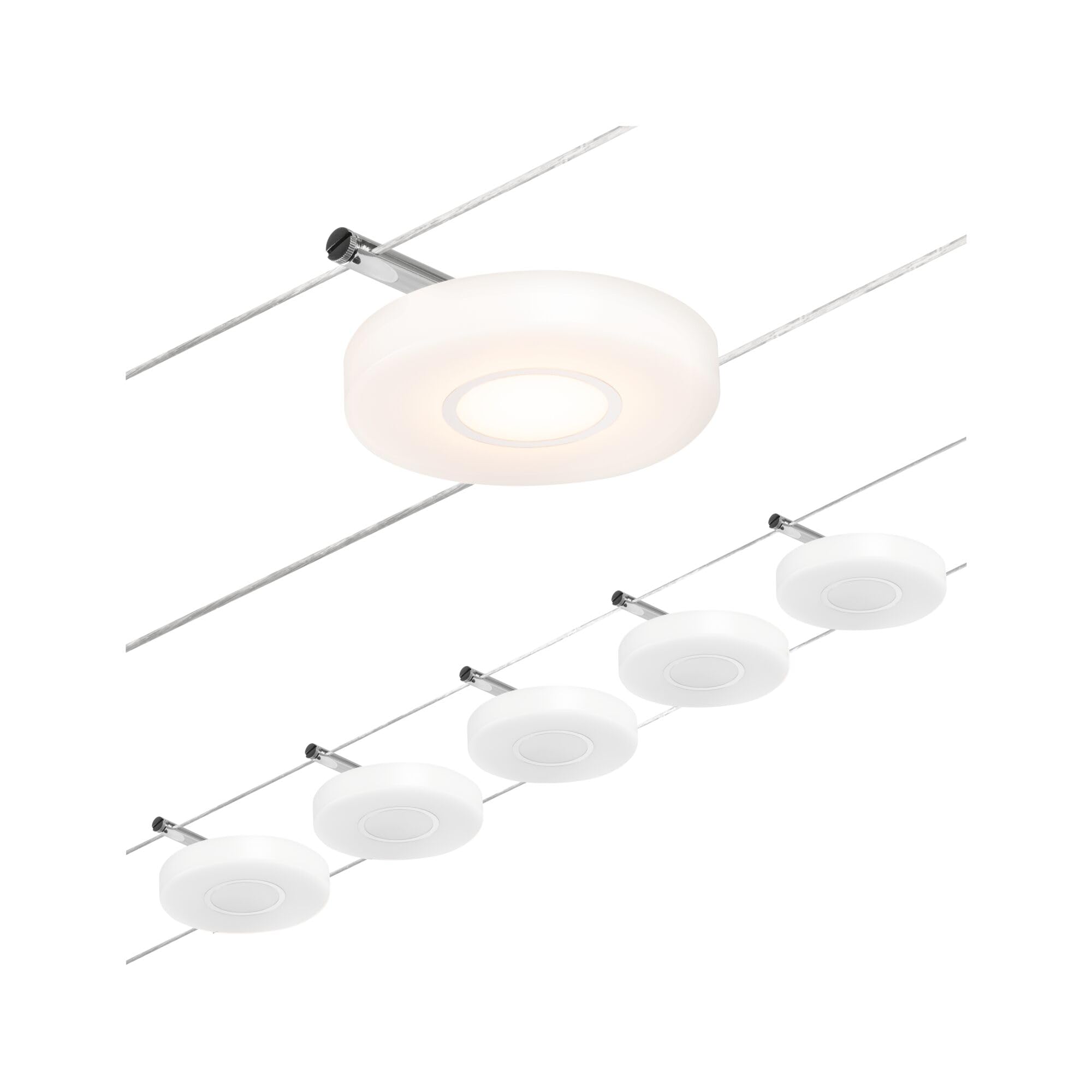 Paulmann 94426 CorDuo Juego de sistema de cable LED DiscLED DC incl. 5x4,5 W extensible cromado mate, cable metálico cromado 3000 K