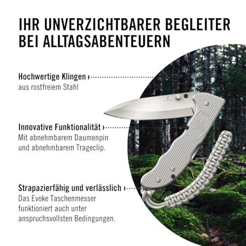 Victorinox Schweizer Taschenmesser Hunter Evoke Alox, Klappmesser Outdoor, 5 Funktionen Inkl. 10 cm Klinge und Paracord-Anhänger, Silber