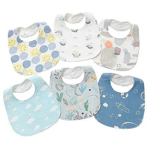 Oaygat Paquete de 6 baberos de algodón para dentición de bebé, baberos suaves y absorbentes con broches ajustables, baberos impermeables para bebés de 0 a 36 meses, unisex, niñas y niños recién