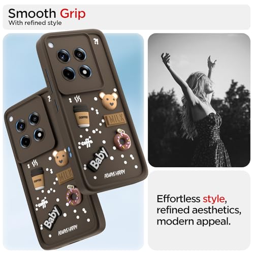 Image of Pikkme Back Cover for OnePlus 12R 5G | Cute Fun Cartoon 3D Bear Silicone Full Body Protection Bumper Cover (Brown)