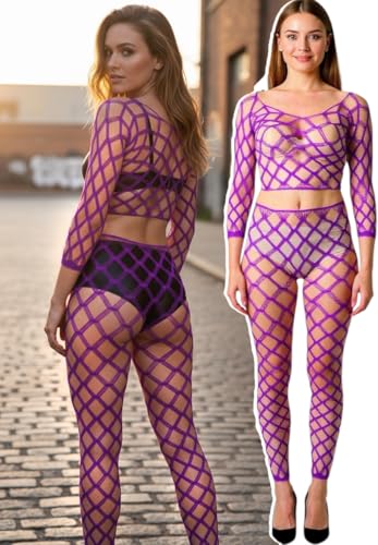 Image of ToBeInStyle Women's Spandex Multi Net Fishnet Set Rave Novelty Party Crop Top & Tights
