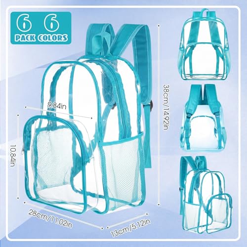 Image of Amylove 6 Pcs Clear Backpack bulk for Stadium Events Heavy Duty PVC Transparent Bookbag for College Workplace Security (15 Inches,Multicolor)