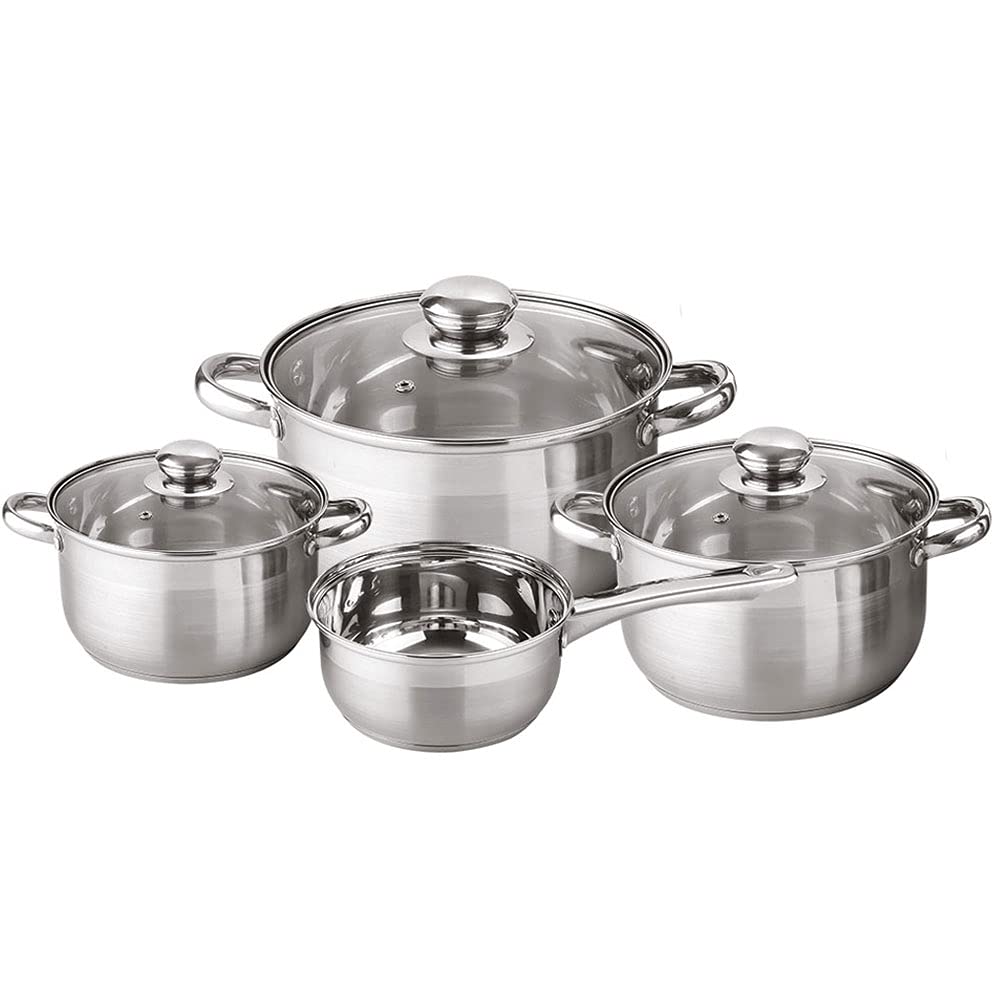 MichelinoSet of 2 – – 2 Pot Sets 14 Pieces Satin Stainless Steel Cooking Pot Set Induction Suitable Capsule Base Express 24/48 Hours