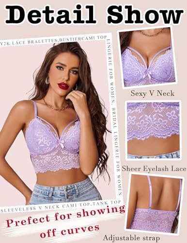 Image of Avidlove Lace Bralette for Women Lingerie Spaghetti Adjustable Strap Tank Camisole Crop Top