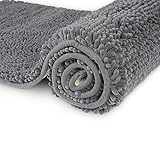 FAEFTY Badematte Rutschfest Waschbar 150×50 cm, Badteppich Grau Groß Saugfähig Badezimmerteppich für Badezimmer Schlafgemach Küche (Carbon graue)