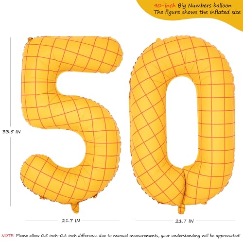 Image of 40 inch Large Number Balloon 50 Toy Inspired Story Yellow Birthday Balloon | Western Rodeo Party Supplies Boy Girl Story Anniversary Kids Birthday Party Cowboy Farm Themed Baby Welcome Decorations