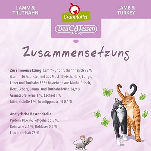 GranataPet Delicatessen Lamm & Truthahn, 6 x 800 g, Nassfutter für Katzen, Katzenfutter für Feinschmecker, Futter ohne Getreide & ohne Zuckerzusätze