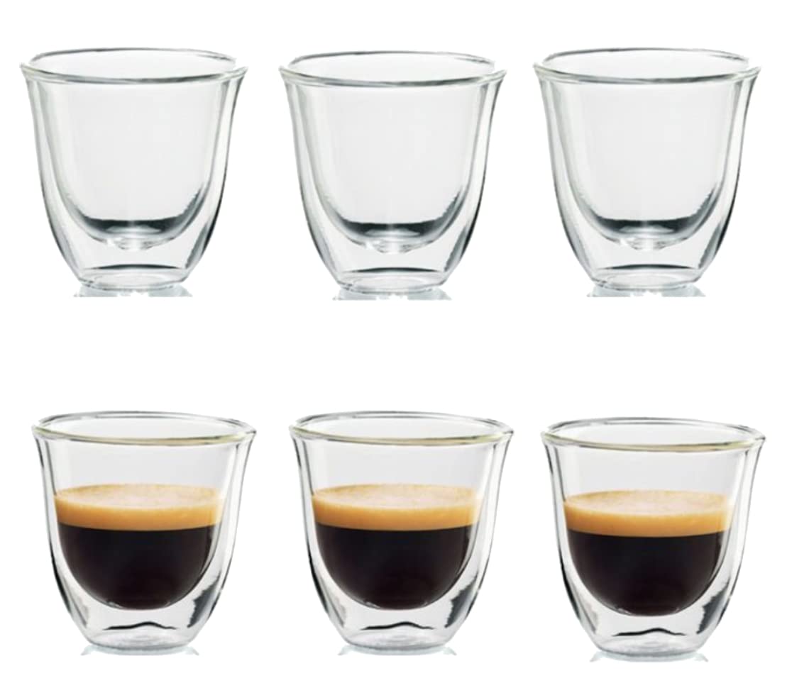 Double Wall Borosilicate Tea Coffee Cup, Clear Glass Drinkware for Espresso, Americano, Set of 6 80 ML