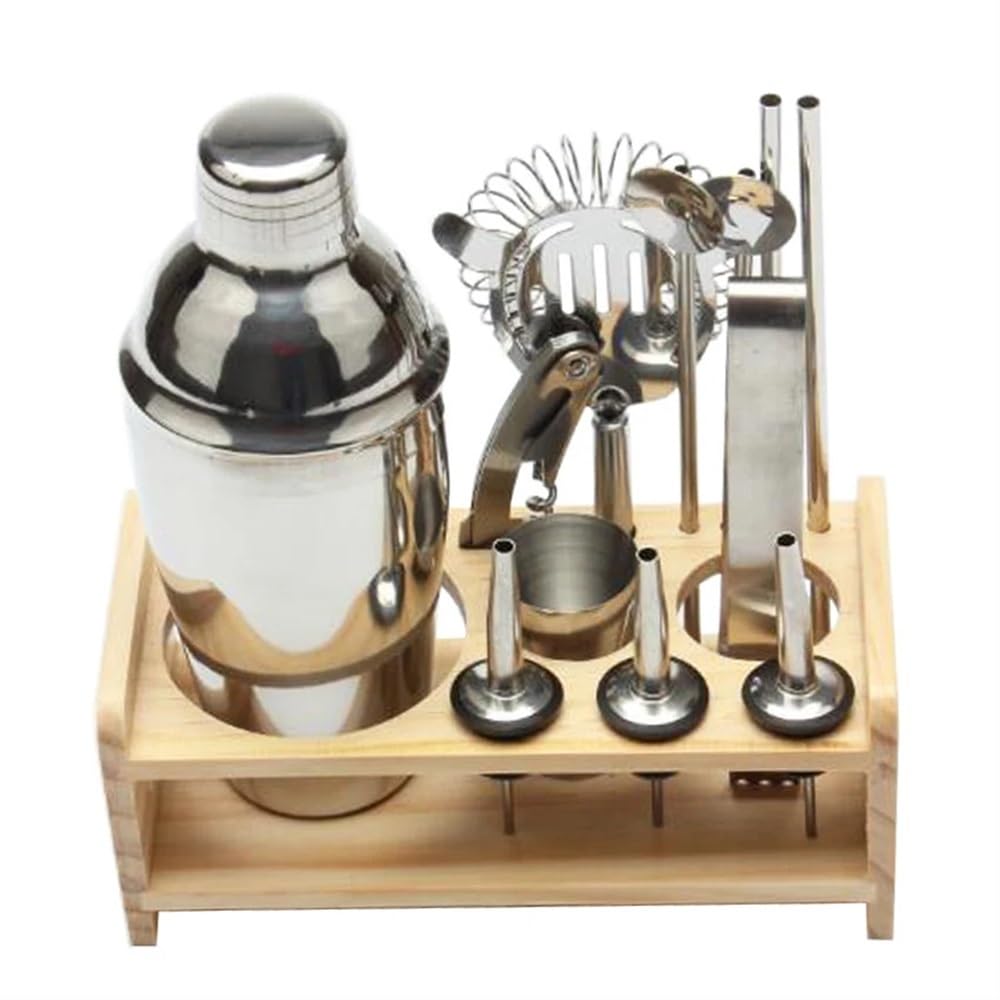 Juego de coctelera de acero inoxidable de 12 piezas que incluye colador de bebidas, abridor, mezclador, bar, herramientas de vino, accesorios, increíble experiencia de mezcla de bebidas(12 P