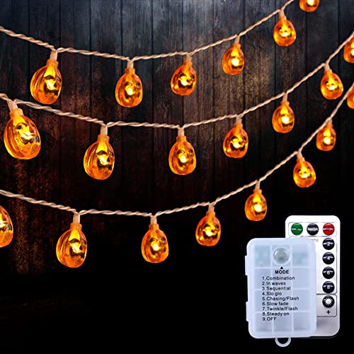 Guirlande de crâne d'Halloween - 2,5 m - 20 LED - 8 modes d'éclairage - Étanche - Fonctionne sur piles - Pour l'extérieur, fête, bar, décoration (1 petite pompe) thumbnail