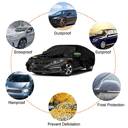 Image of Waterproof Car Cover Replace for 2011-2025 Honda Civic Sedan, 6 Layers All Weather Custom-fit Car Cover with Zipper Door & Windproof Bands for Snow Rain Dust Hail Protection