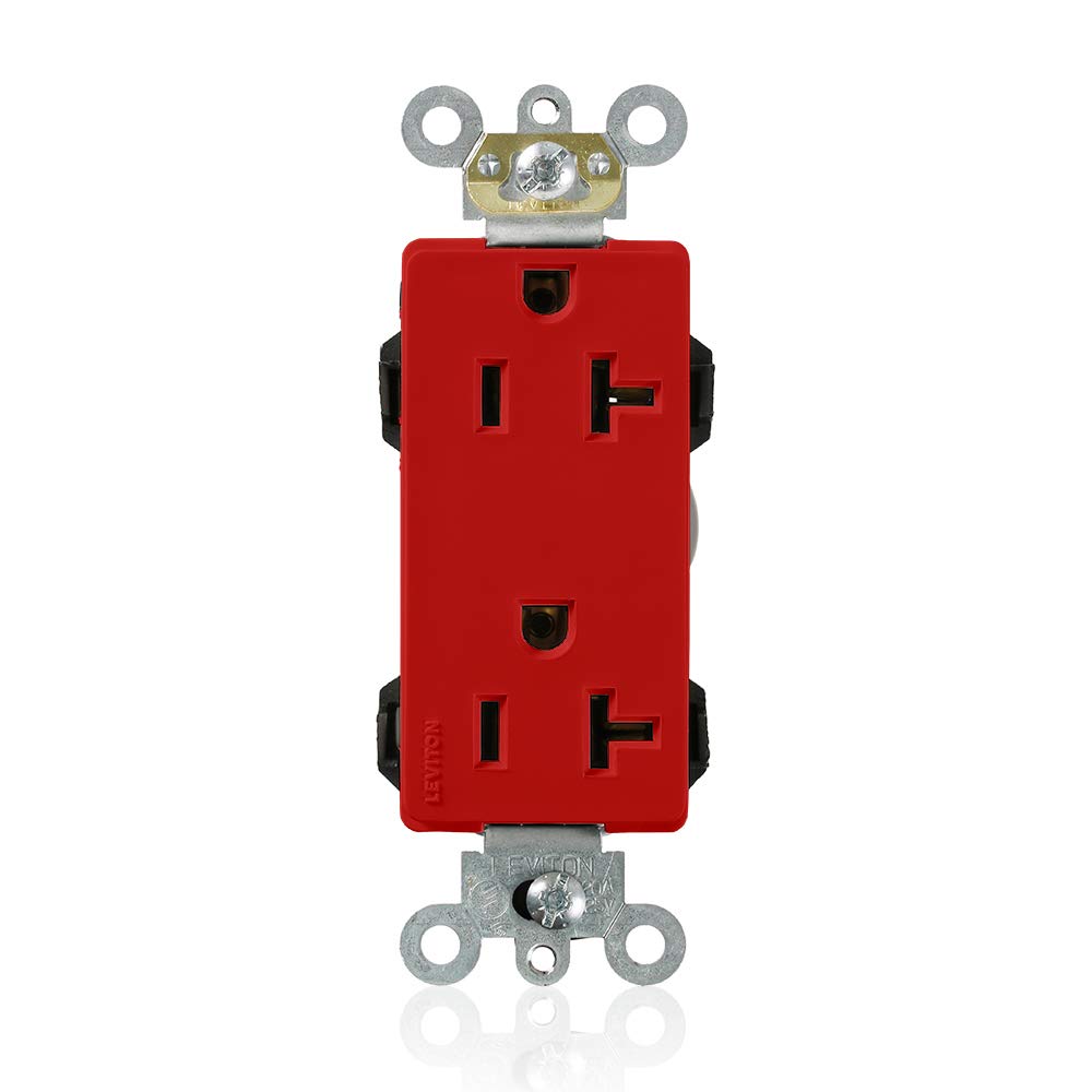Leviton Lev-Lok Modular Wiring Device, 20-Amp, 125-Volt, Decora Plus Duplex Receptacle, Commercial Grade, Straight Blade, Self Grounding, M1636-R, Red