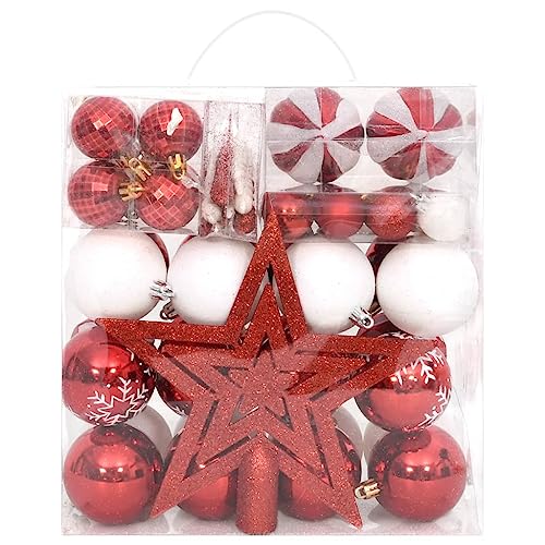 Décorations pour sapin de Noël lot de 64 boules rouges et blanches