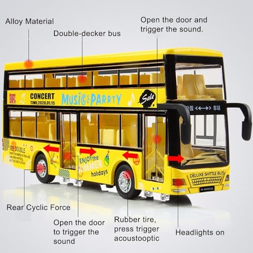 Image of DEOXY Double Decker Toys for Kids Diecast Metal Alloy London Bus Light & Music Open Door Collection Toys for Boy Kids