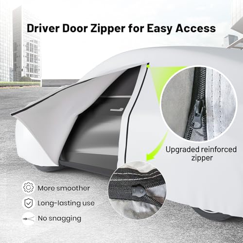 Image of Favoto Car Cover for Tesla Model 3 - Custom Fit Vehicle Cover 6 Layers Waterproof Outdoor All Weather Snow Rain Sun Protection with Charging Port Ventilated Mesh Door Zipper
