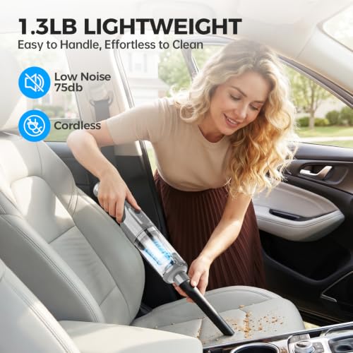 Image of dormzie Handheld Vacuum Cordless, Car Vacuum with 19000Pa Powerful Suction,1.3 lbs Lightweight, Type-C Charge, Multiple Accessories for Car Home Office Pet