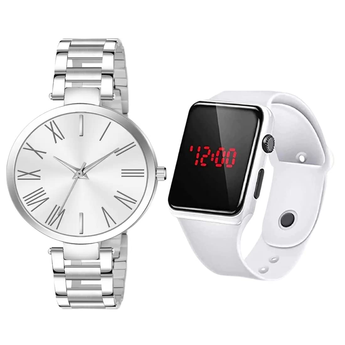 GOLDENIZE FASHION White Analog and Digital LED Display Day and Date Dial for Girls & Womens Watches Combo Pack of 2 (B0BQ7347J1) Amazon Price History, Amazon Price Tracker