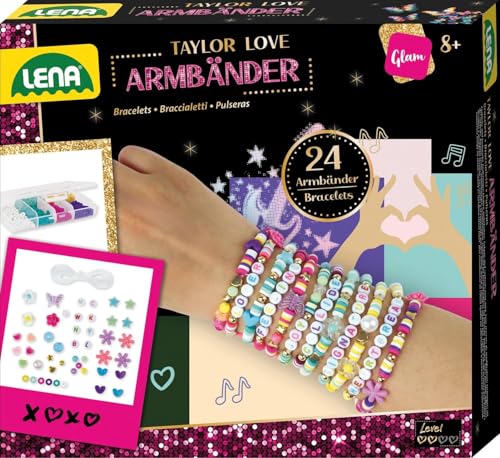 Lena Taylor Love Freundschaftsarmbänder Armband Bastelset mit Buchstaben-Perlen & elastischem Band 24 Armbänder selber machen DIY-Schmuck für Kinder ab 8 Jahren
