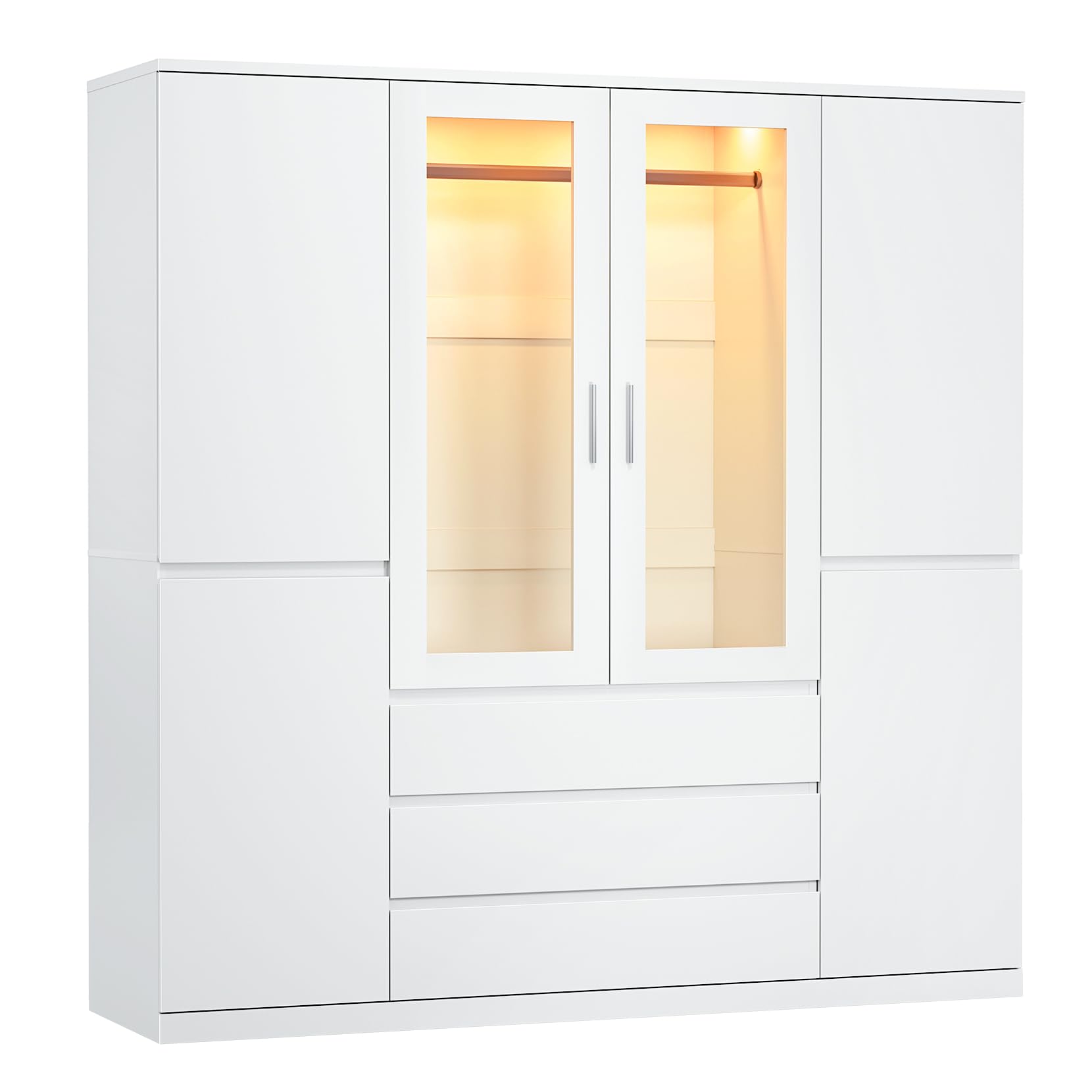 Dripex Sechs Tore Kleiderschrank, 160x48x180cm, 3 Schubladen Wardrobe Closet Weiß
