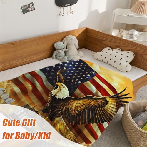 Image of YeeJu Patriotic Throw Blanket for Kids Small 4th of July Memorial Day Fourth of July Blanket for Girls Boys Child Baby Couch Bed White Blue Star Blankets Independence Veteran Day Blanket 40x50
