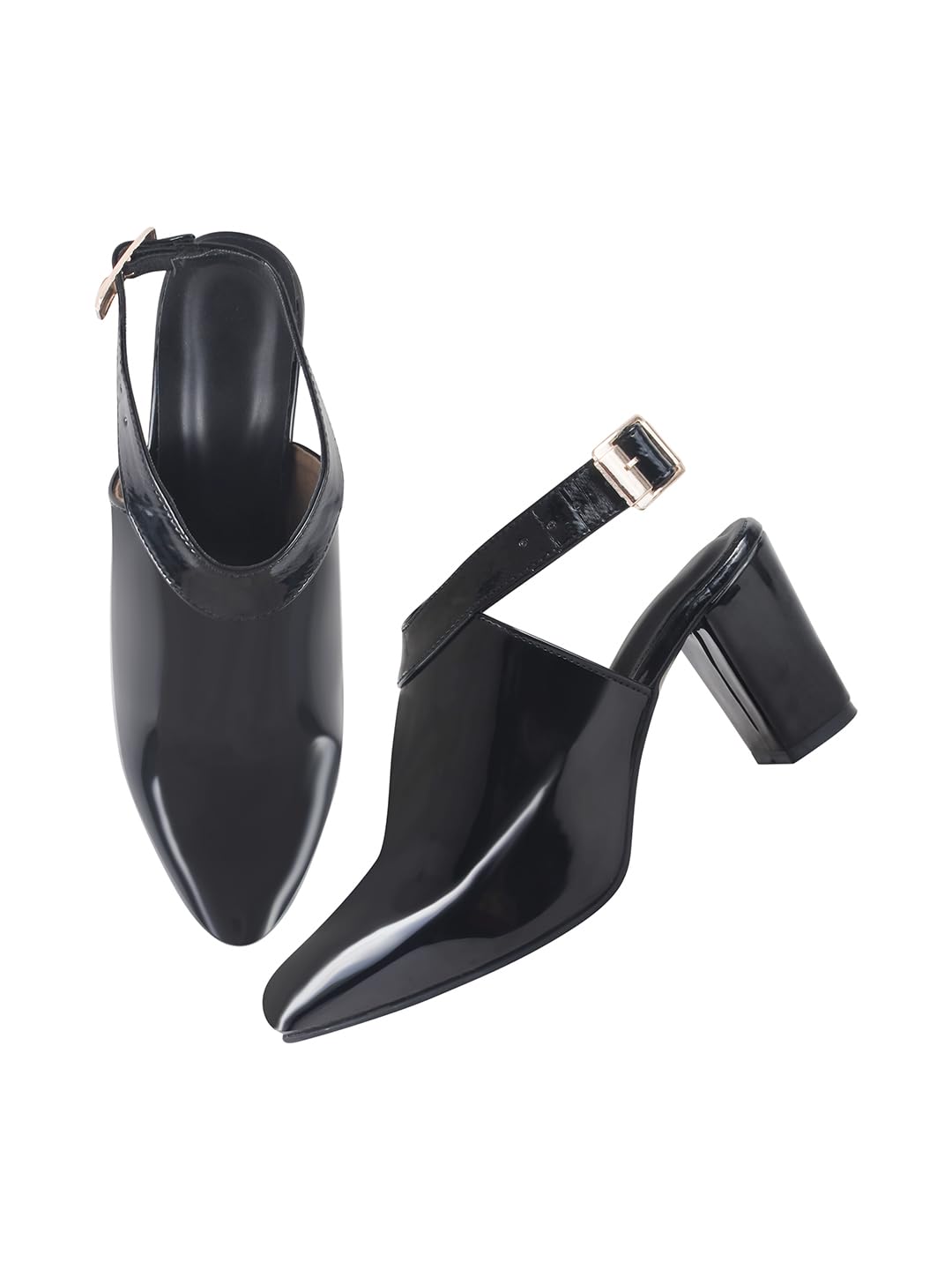 Women's Black Patent Leather Block Heel Sandal with Ankle Strap and Pointed Toe – Elegant Formal Dress Sandal-image-26