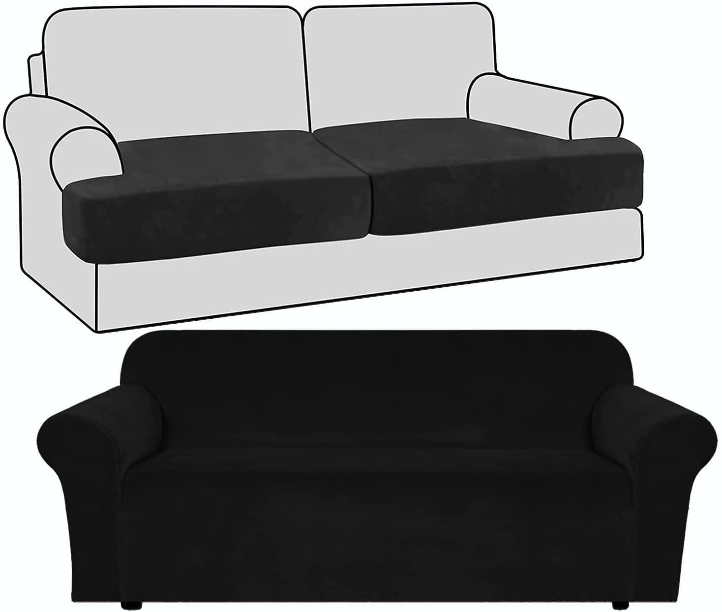 SDYdsgE sofa cover， Velvet Loveseat Slipcover Set 3 Piece Sofa with 2 Seater Stretch and Separate T Cushion in Grey Color(Black)