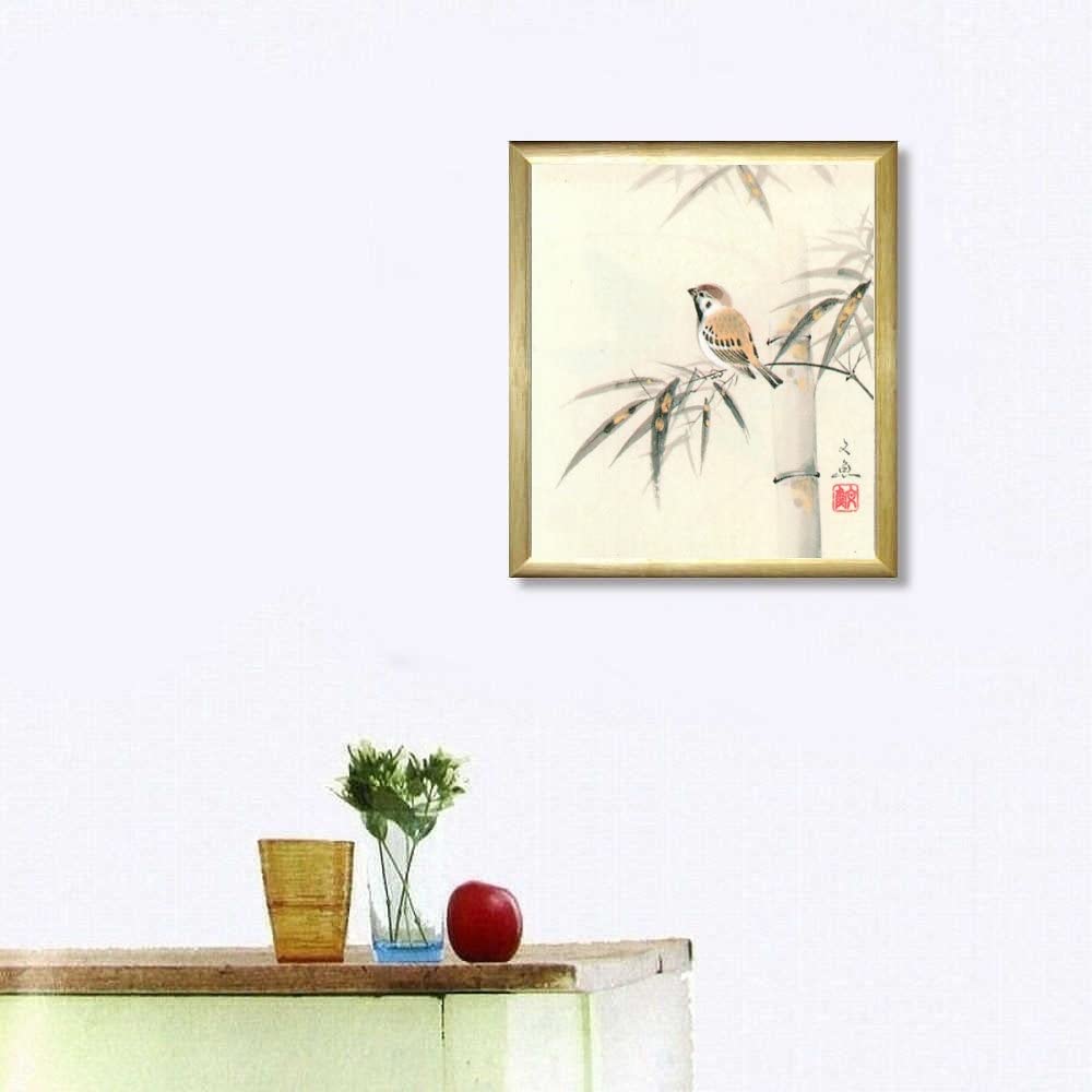 Amazon.co.jp: 中谷文魚 竹に雀 色紙 ナチュラル 日本画 静物画 小鳥