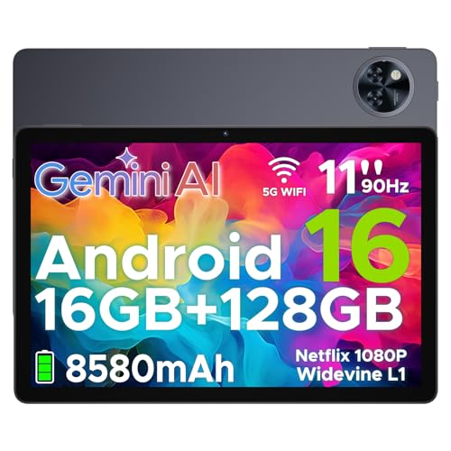 DOOGEE U11 Tablet Android 16, Tablet 11 Pollici, Gemini AI, 16GB RAM + 128GB ROM/2TB TF, 8580Amh, 7.9mm Thin, T7200 Octa-core, 90Hz 13MP, Support Face Unlock/GPS Grigio