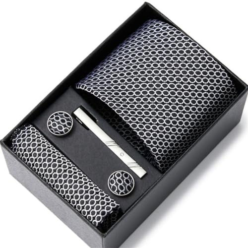 Corbata para hombre con pañuelo y gemelos en caja de regalo miniatura 1