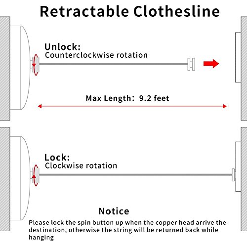Image of LAFILLETTE Retractable Stainless Steel Clothesline, Clothes Line Dryer with Adjustable Nylon Rope String for Hanging Drying Bathroom, Laundry, Hotel, Indoor & Outdoor (Round), 1 Count, Silver