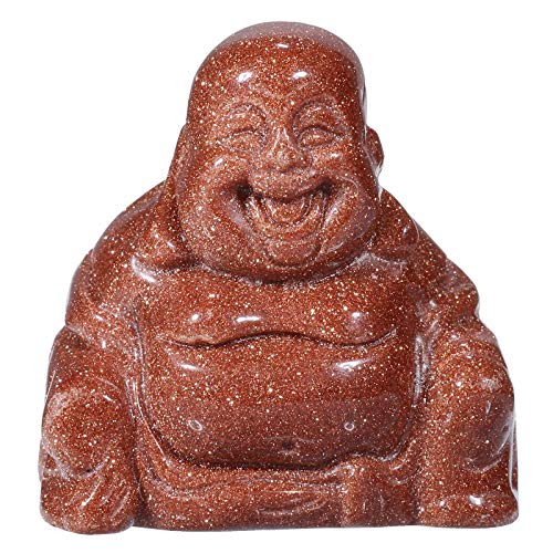 mookaitedecor Gold Sandstone Happy Laughing Crystal Buddha Statue Small Ornament for Home Mini Buddhism Gift Carved Buddha Figure Good Luck Charm Pocket Stone Table Desk Home Decoration 1.5 inch
