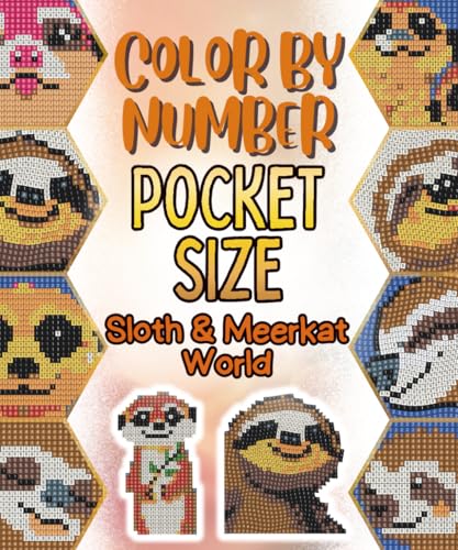 Color by Number Pocket Size: Sloth & Meerkat World: Mini Size Coloring Book for Adults and Kids – Travel Pocket & Purse Size Pixel Art Activity Book with 36 Mystery Designs (Pocket Pixel Worlds) image 2