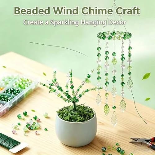 Beaded Plant Suncatcher, Hanging Glass Plant Suncatcher Craft Kit, 5540Pcs Green Seed Beads & Charms for Bracelet Making, DIY Succulent Plants, omplete Jewellery Making Supplies for Beginners (Green) - Image 6