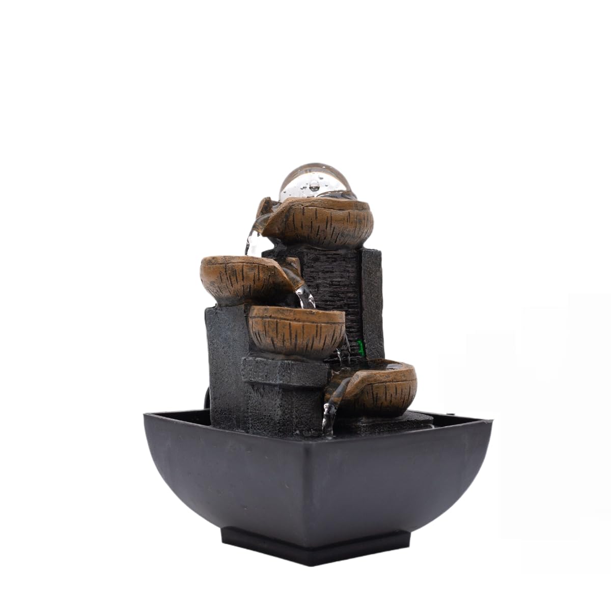 Tabletop Fountain Indoor Mini Waterfall 4-Tier Relaxation with Colored Lights and Rotating Bubble Ball