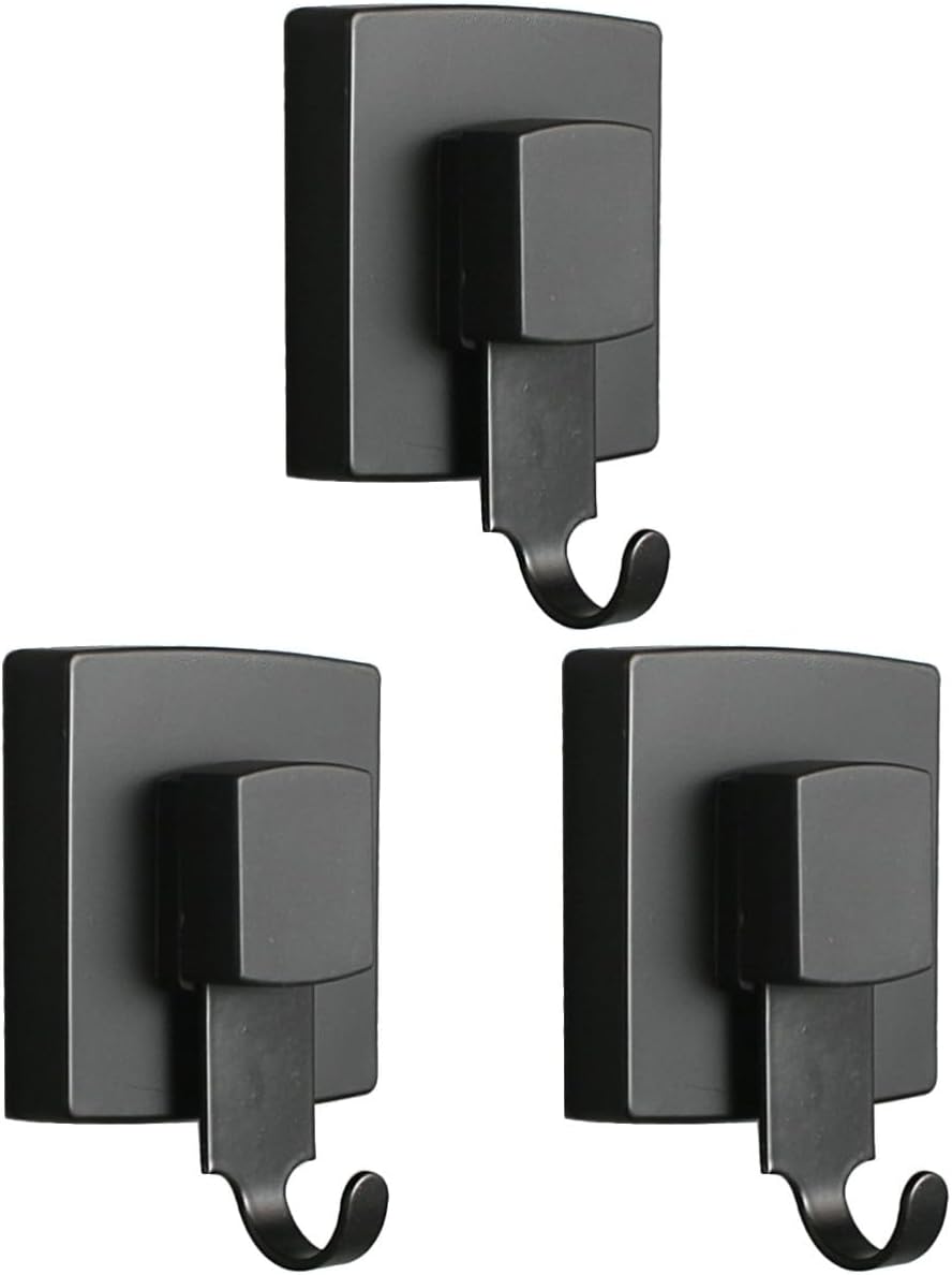 STOBOK 3pcs Traceless No-Drill Cup Hook Strong Vacuum Wall Hanging Hook for Kitchen and Bathroom Black Design Easy Install for Coats Towels and Keys