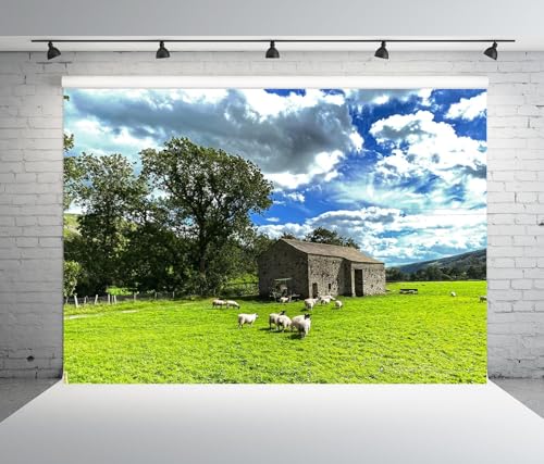 Fondo fotográfico rural 10x6.5 ft con ovejas y campo miniatura 4