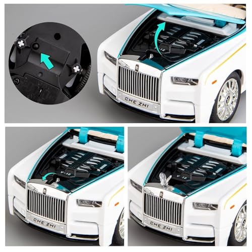 Image of Invite Enterprise Model Car Zinc Alloy Pull Back Toy Diecast Toy Cars with Openable Doors, Sound and Light for Kids Boy Girl Gift (1:24 Rolls-RoycePhantom(Blue-White)