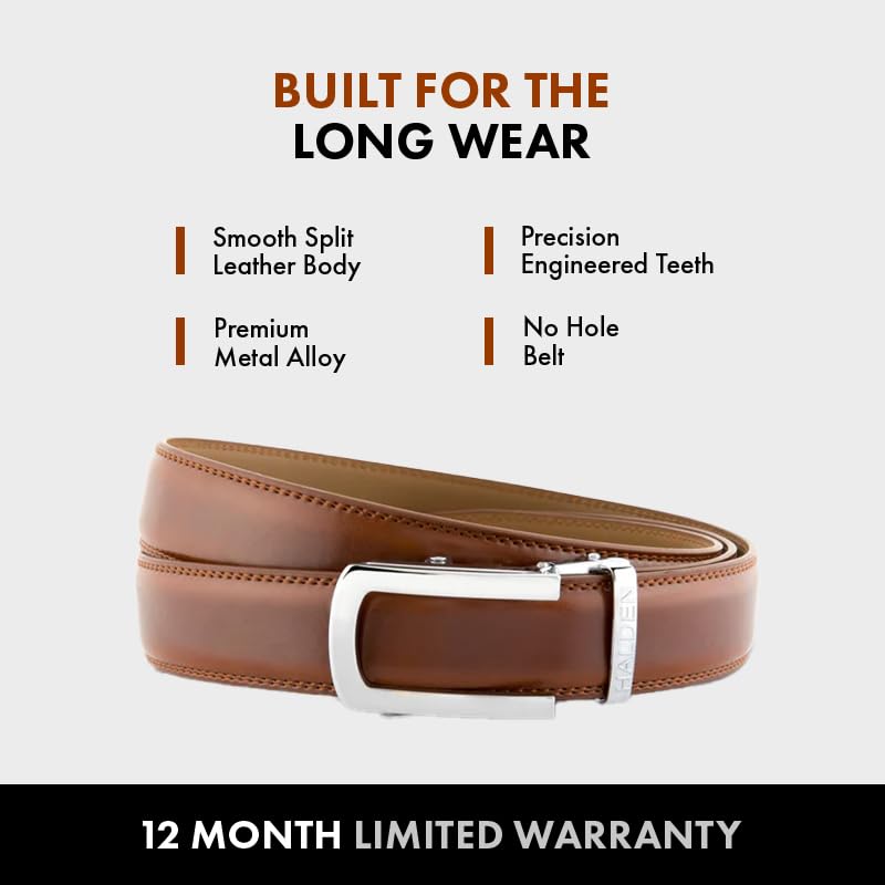 Image of HALDEN BURLEY Belts For Men Leather Original (Free Size Fits Up to 44 Inch Waist) Ratchet Straps, Unique Magnetic Auto-lock Buckle Formal Belts For Men