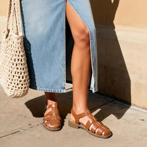 DREAM PAIRS DREAM PAIRS Womens Fisherman Gladiator Braided Flat Sandal Cute Woven Strappy Closed Toe Shoes for Summer,Size 8,Brown-Pu,SDFS2317W